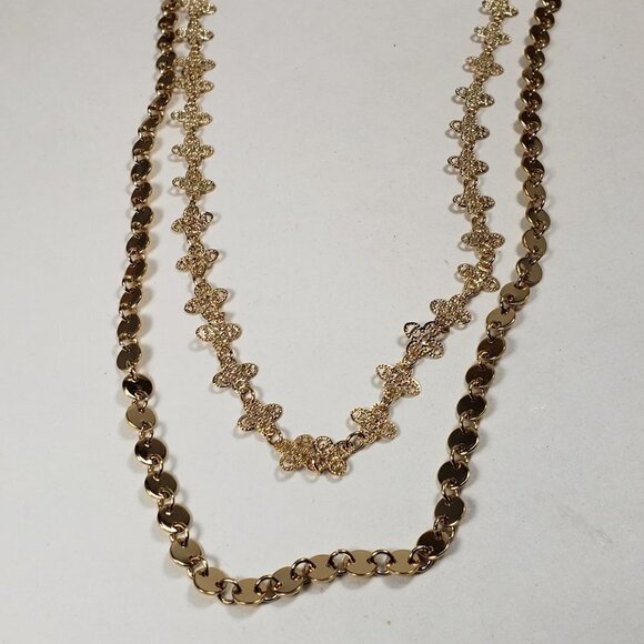 Women's Stunning Gold Fancy-Disc Filigree Clover Layered Long Necklace, 40-inch - Picture 5 of 6